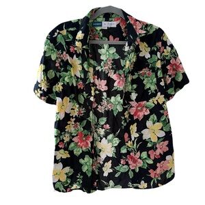Old Navy navy Shirt with Green and Pink Floral Design